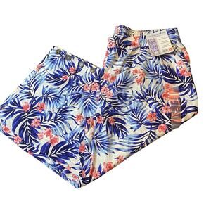 Caribbean Joe Women Size XXL Wide Leg Crop Linen Blend Pants Tropical Print NWT